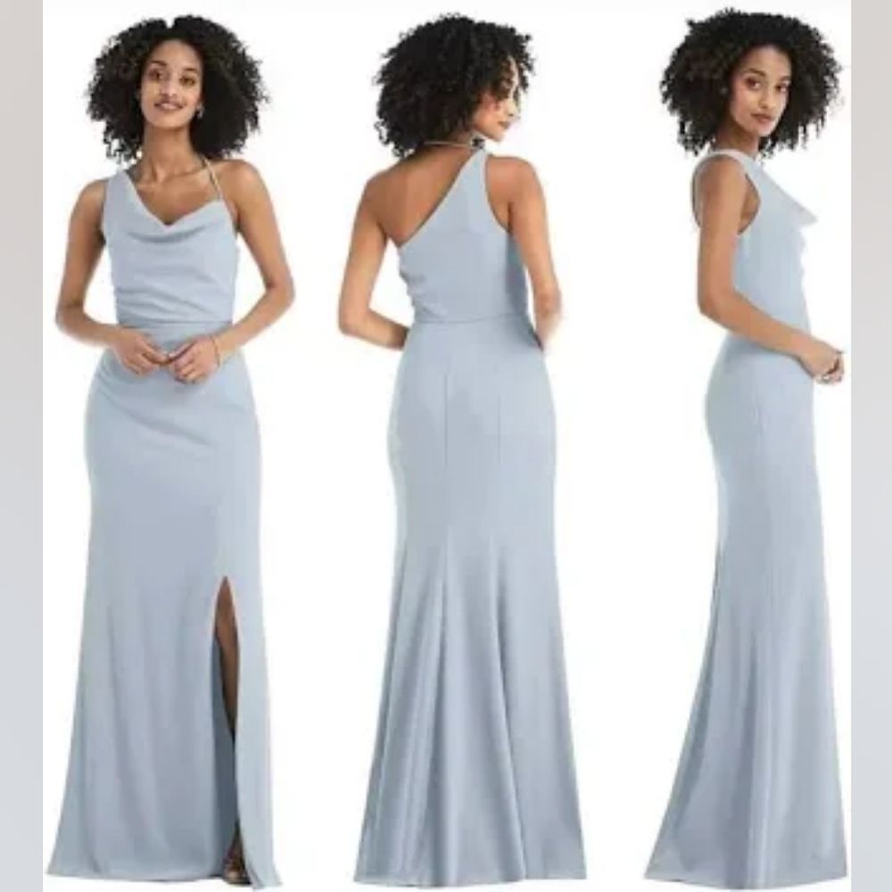 NWT After Six "Mist" Crepe One-Shoulder Cowl Maxi Gown | Size 6